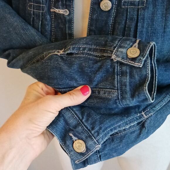 LEVI'S Denim Jacket Sherpa Woman's Sz XS Blue Short Cropped Fleece Jean Western - Picture 14 of 16